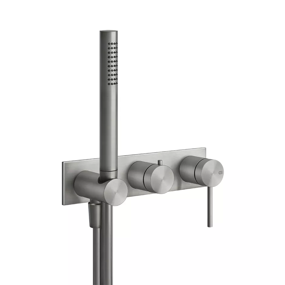 Gessi 316 Fertigmontageset für Einhebelmischer mit Antikalk-Handbrause zur Wandmontage, 2-Wege Umlenkkartusche, Schlauch 1,50m, mit Wandanschlussbogen und Halterung, edelstahl matt gebürstet - 54038239 Gessi 316 Fertigmontageset für Einhebelmischer mit Antikalk-Handbrause zur Wandmontage, 2-Wege Umlenkkartusche, Schlauch 1,50m, mit Wandanschlussbogen und Halterung, edelstahl matt gebürstet - 54038239