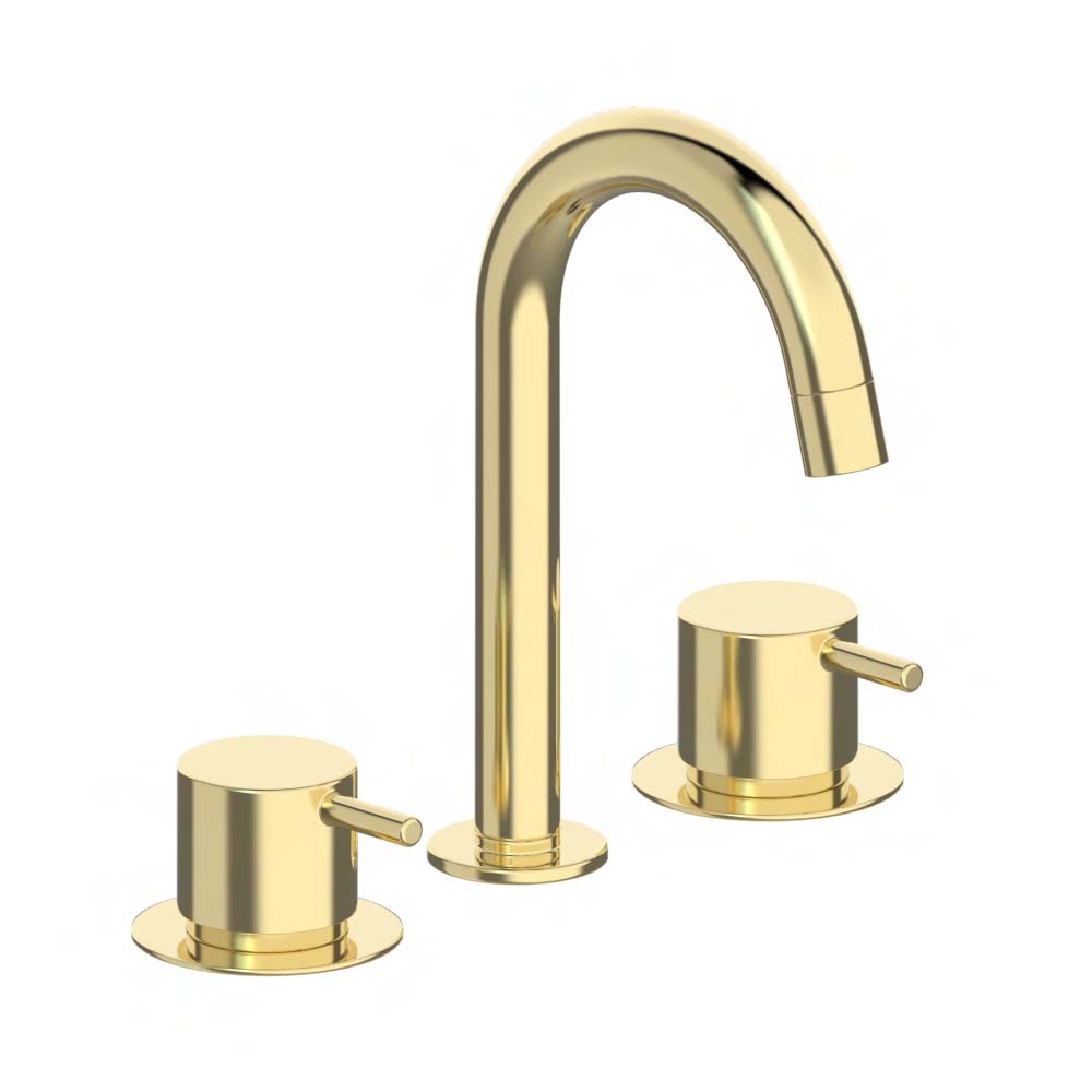 vola HV8 Dreiloch-Waschtisch-Zweigriffmischer ohne Ablaufgarnitur, Ausladung:100mm, Hebel:25mm, messing poliert-HV8-19