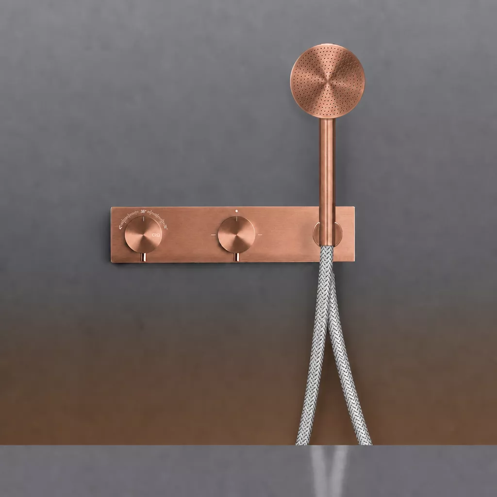 cea MIL 161H Wand-Brause-Thermostat, mit 2/3-Wege-Umstellung und Rundkopf-Handbrause, Durchmesser: 80mm, Schlauchfarbe edelstahl, kupfer satiniert - MIL161HIPS cea MIL 161H Wand-Brause-Thermostat, mit 2/3-Wege-Umstellung und Rundkopf-Handbrause, Durchmesser: 80mm, Schlauchfarbe edelstahl, kupfer satiniert - MIL161HIPS