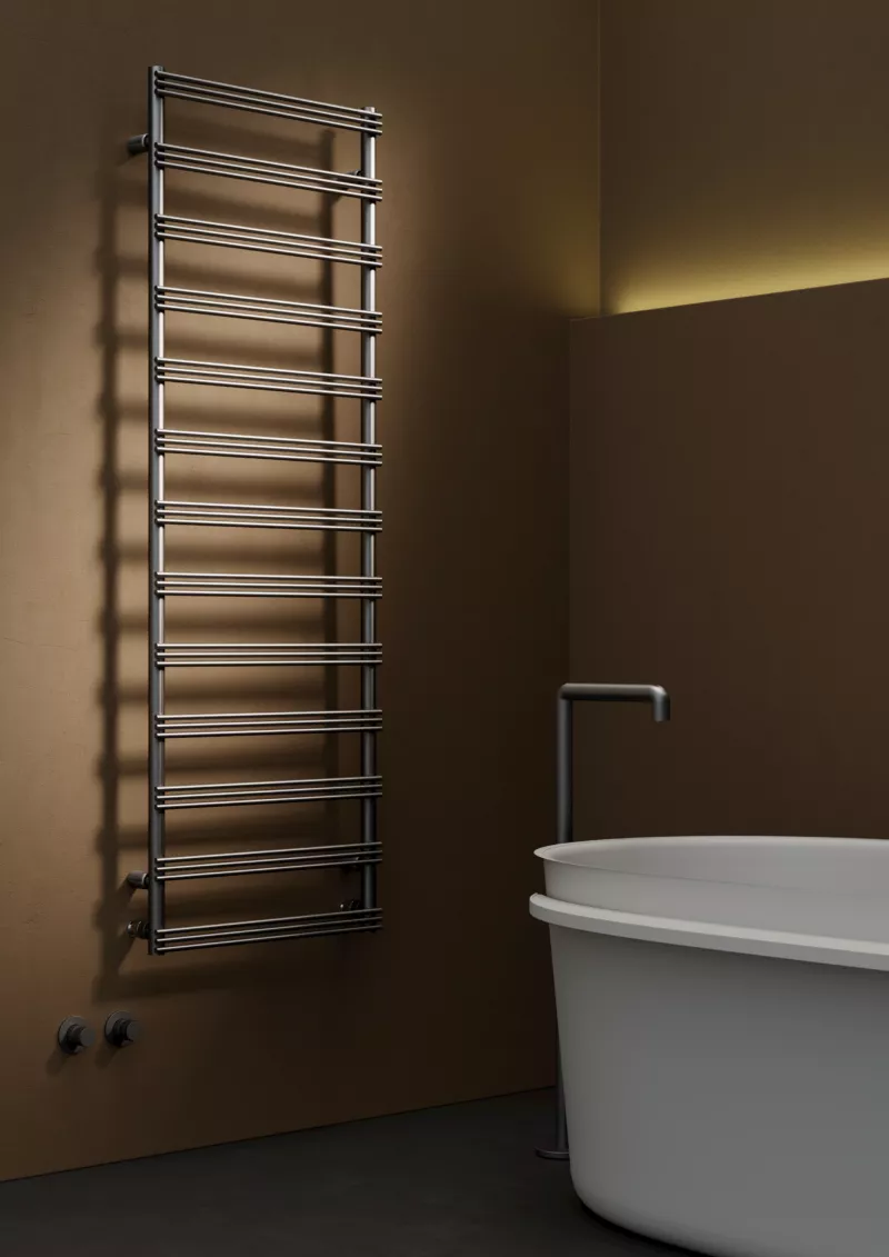 Tubes Radiatori SMART X elektrischer Handtuchwärmer mit Design-Verschlusskappe und Standard-Halterung, Breite: 40cm, Höhe: 77,5cm, edelstahl gebürstet-SM10XEL#080050T6STSPA