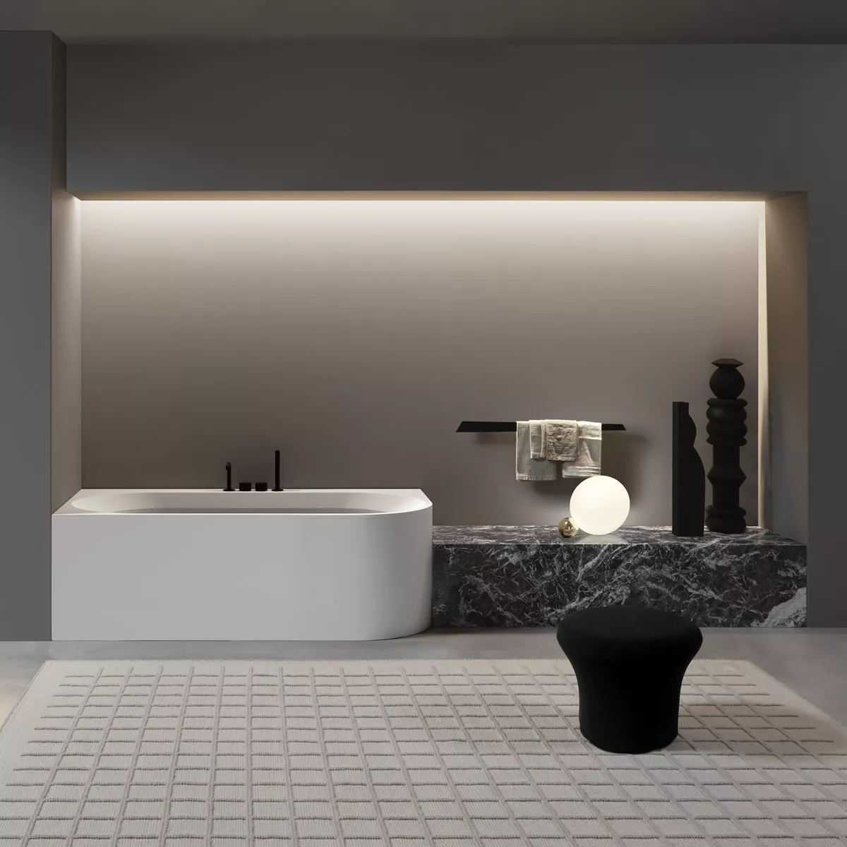 antoniolupi OASI freistehende Badewanne aus Cristalplant® mit einer abgerundeten Kante, Breite: 190cm, Tiefe: 75cm, Version rechts, weiß matt-OASI52D