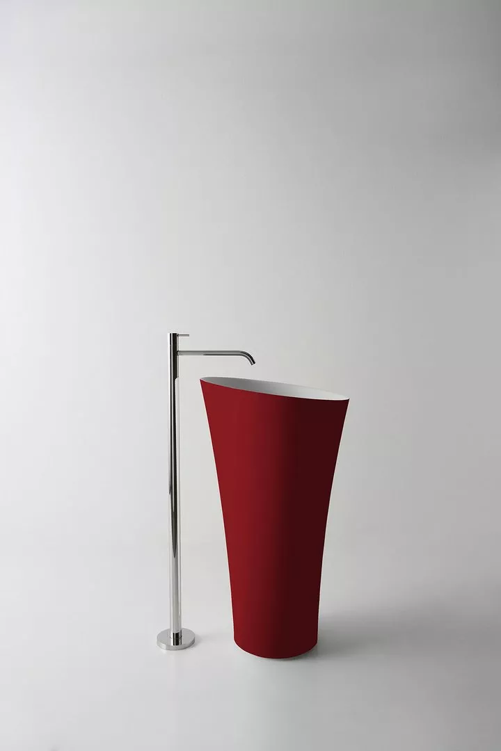antoniolupi TUBAMOOD freistehendes Waschbecken aus Flumood®, Durchmesser: 50,4cm, Höhe: 90cm, innen weiß matt, Ablaufgarnitur weiß matt, außen lackiert nach antoniolupi Farbkarte - TUBAMOOD-5-DIV