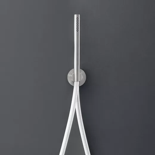 cea MIL 90 Brausegarnitur mit integriertem Brausehalter und Stabhandbrause D:18mm, edelstahl satiniert, Schlauch weiß-MIL90WS