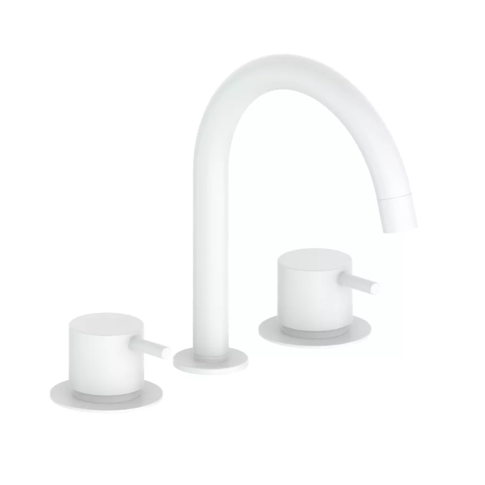 vola KV10 Dreiloch-Zweigriffmischer ohne Ablaufgarnitur, Ausladung:142mm, ohne Ablaufgarnitur, Hebel:25mm, weiß matt-KV10-28