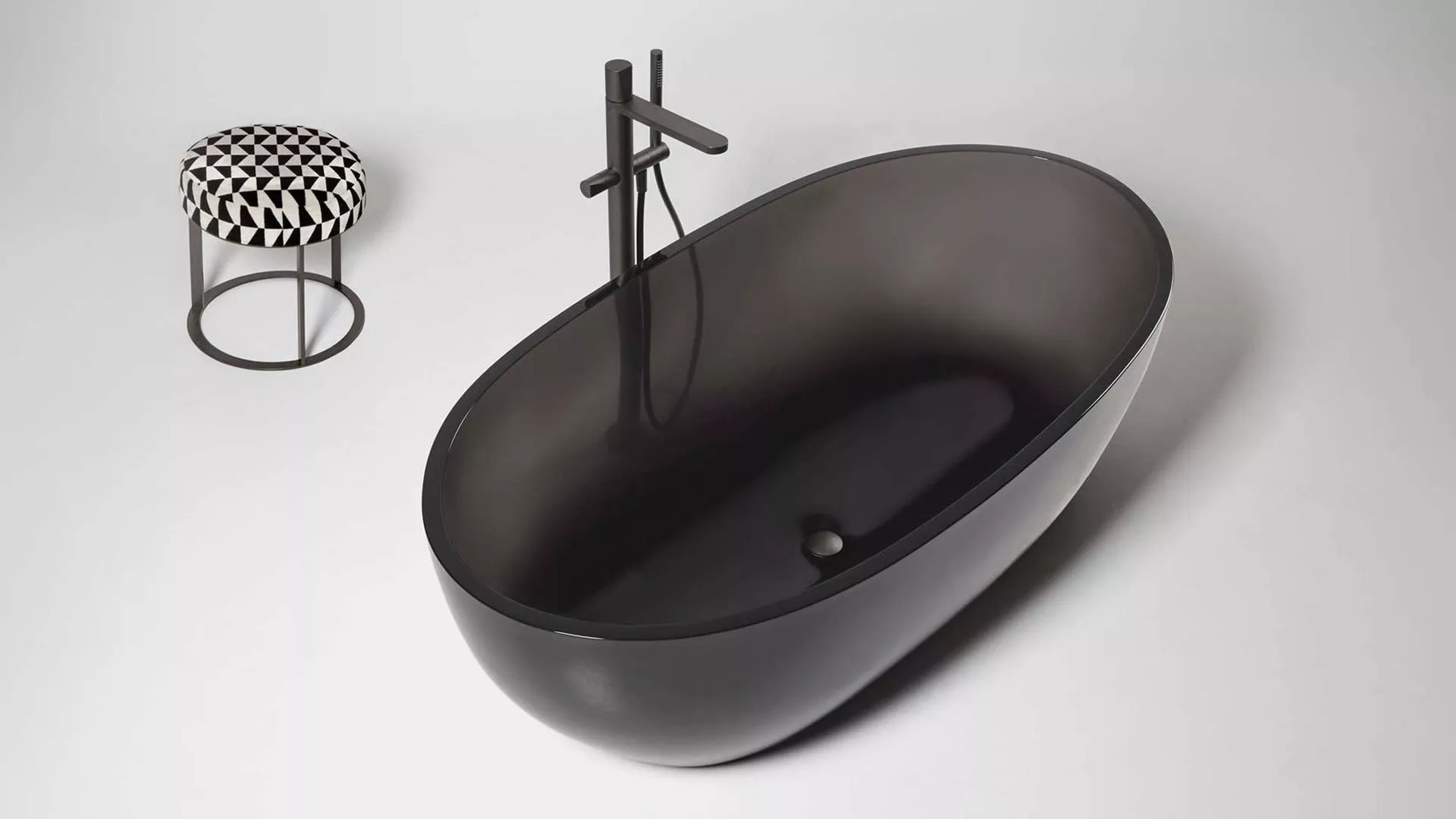antoniolupi REFLEX freistehende Badewanne aus Cristalmood®, 167x86x53cm, fumé, Ablaufgarnitur chrom-REFLEXLU_FUME