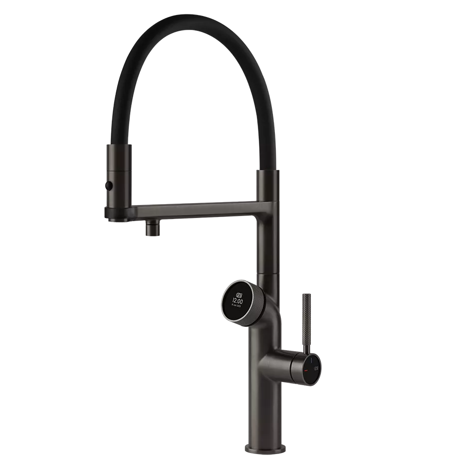 Gessi VITA GESSI Multifunktionsspender mit digitalem Wahlschalter und Semi-Pro Einhebelmischer mit schwenkbarem Auslauf, zu kombinieren mit Kühleinheit 60802 und/oder Heißwassereinheit 60806, metall schwarz gebürstet PVD - 60722707