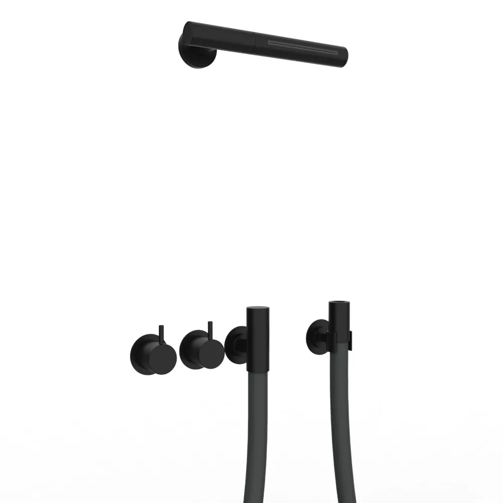vola Combi-32 Absperrventil mit Kneipp-Schlauch 070W und Schwallbrause 080W, schwarz matt, Schlauchfarbe weiß-Combi-32-27