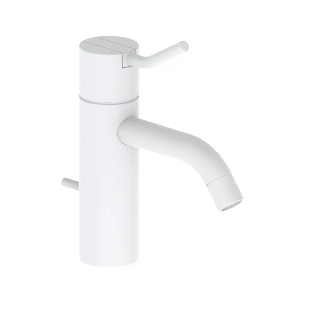 vola HV3M+30 Waschtisch-Einhebelmischer, Höhe:150mm, Ausladung:114mm, mit Ablaufgarnitur, Hebel:60mm, weiß matt-HV3M+30-28