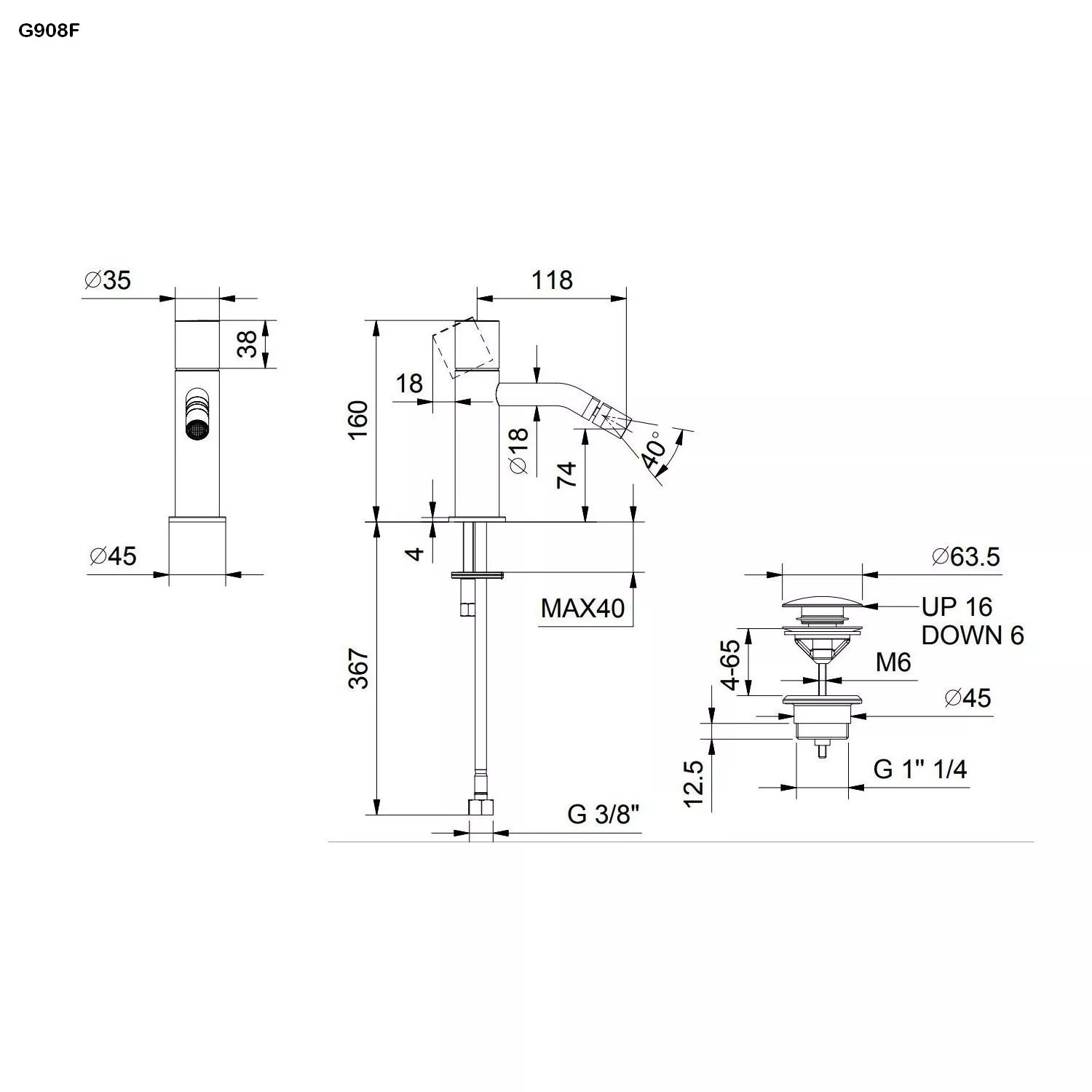 Fantini NOSTROMO SMALL Stand-Bidetmischer, Griff mit/ohne Hebel-5002G908F