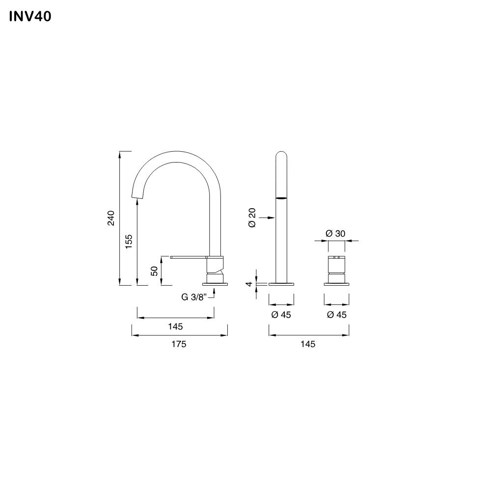 ceadesign INNOVO Zweiloch-Mischer mit schwenkbarem Auslauf, Ausladung: 145mm, edelstahl satiniert-INV40S