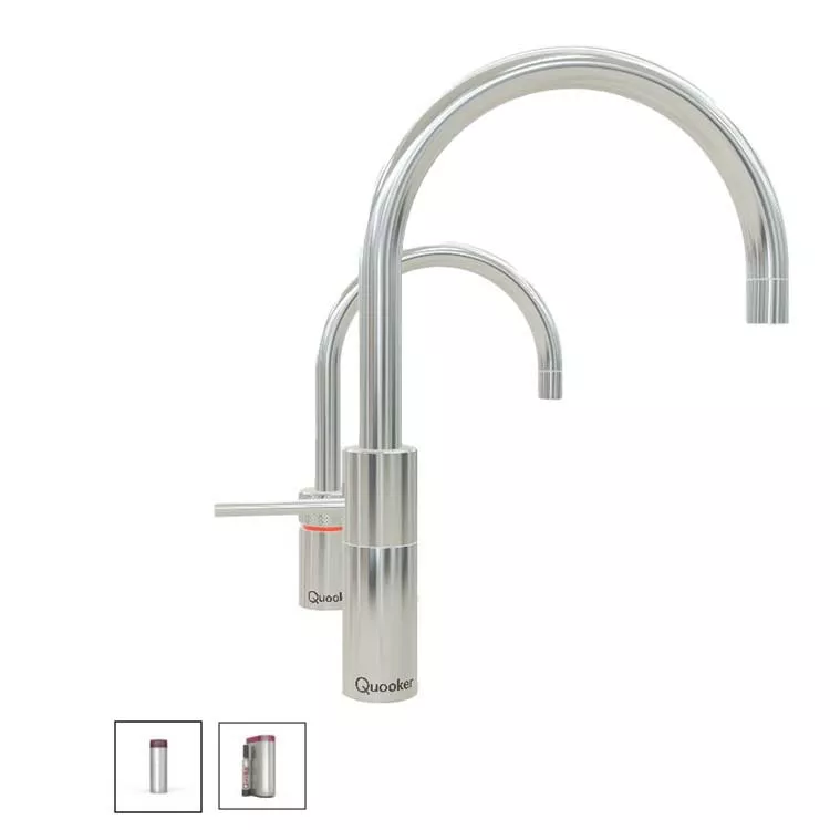 Quooker Nordic Round Twintaps Mischbatterie und Kalt- und Kochendwasserspender für Warmwasseranschluss-3NRCHRTTCUBE