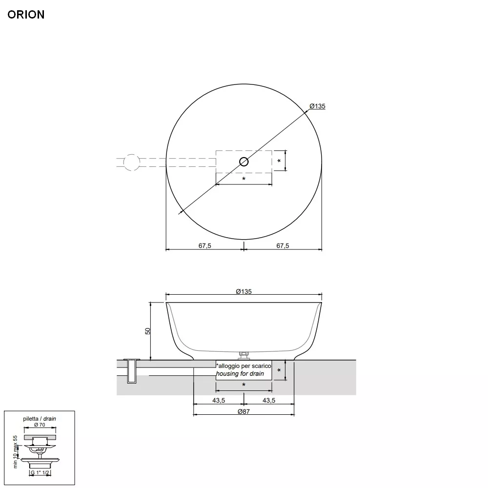antoniolupi ORION freistehende Badewanne aus Naturstein, 50x135cm-ORION-VERDEALPI