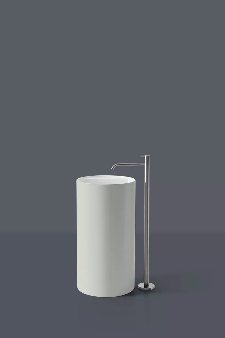 antoniolupi SIMPLO freistehendes Waschbecken aus Flumood®, Durchmesser: 45cm, Höhe: 85cm, mit Hahnloch, innen weiß matt, Ablaufgarnitur weiß matt, außen lackiert nach antoniolupi Farbkarte-SIMPLO85-5-DIV-1-0