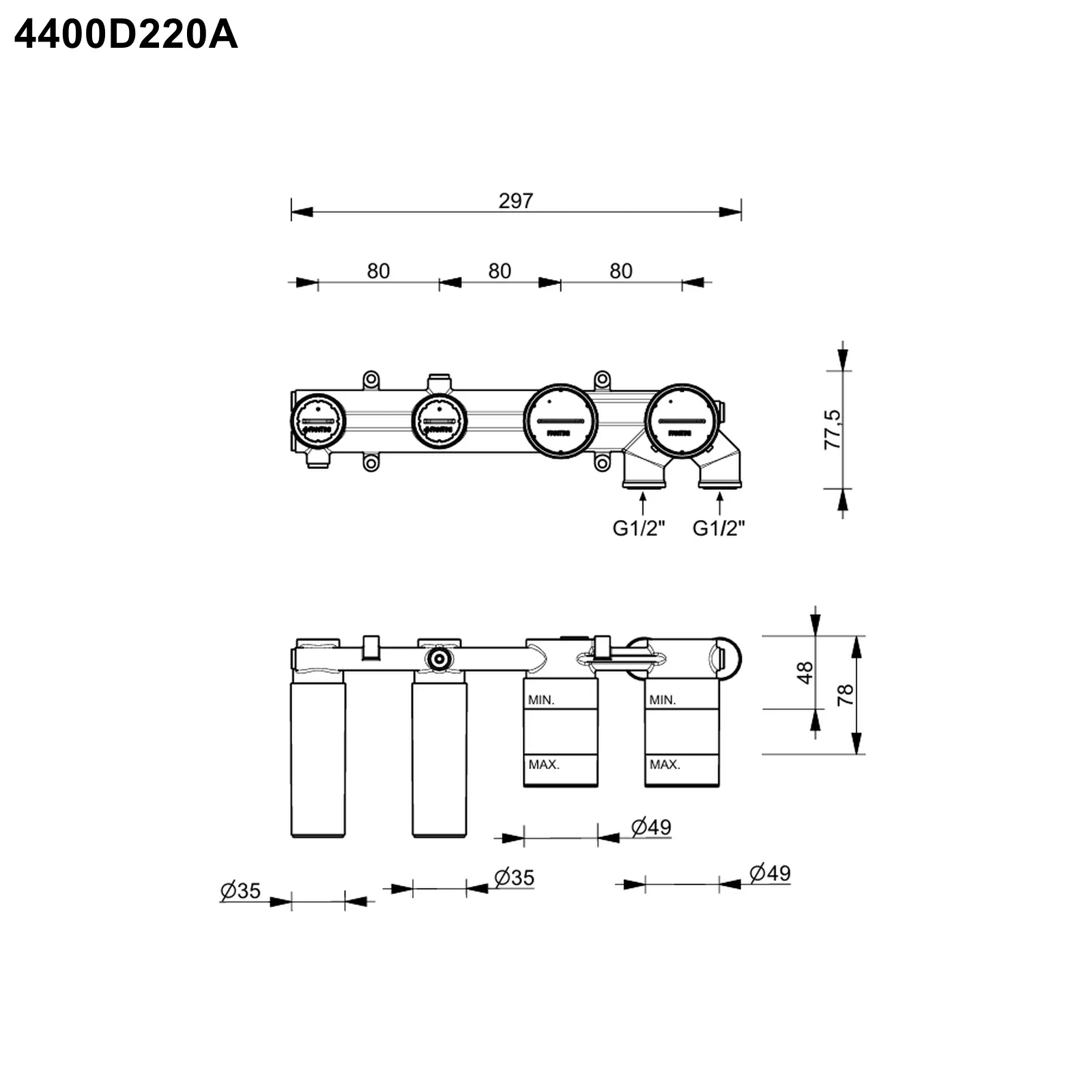 Fantini Unterputz-Einbauteil-Eingriffmischer mit 2-Wege-Umstellung und Auslauf - 4400D220A