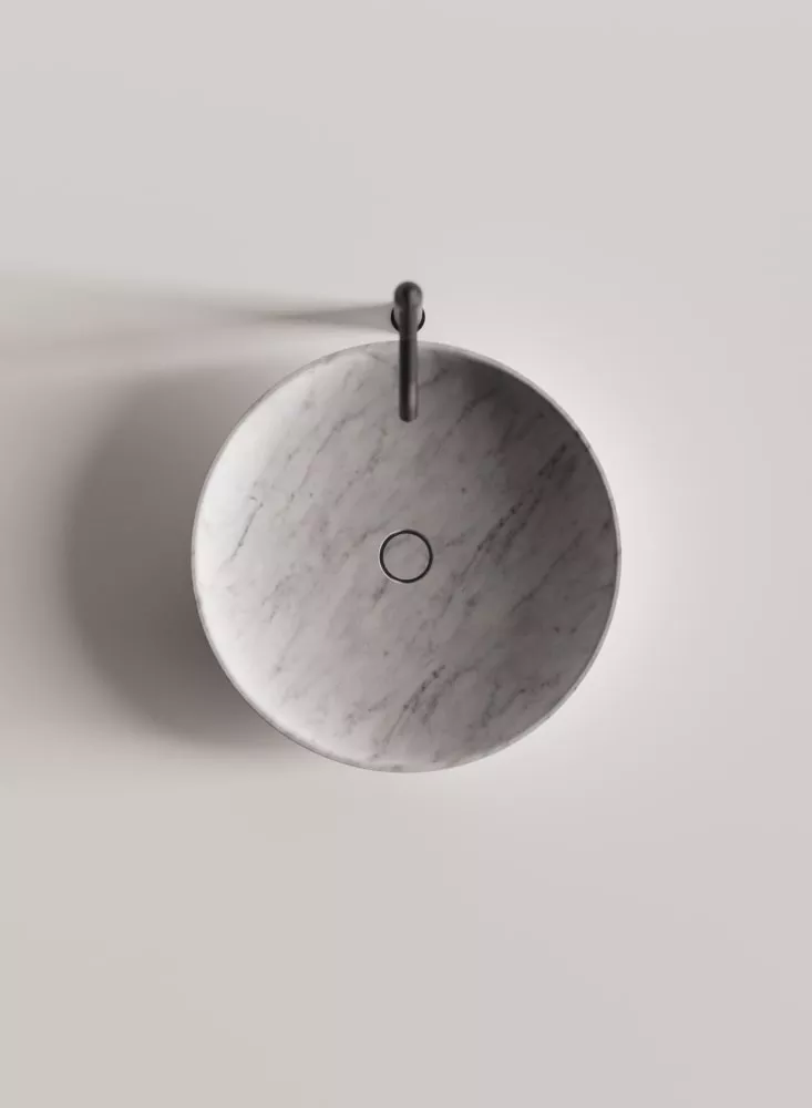 Agape SESSANTA rundes Aufsatzbecken aus Naturstein, Durchmesser: 60cm, Höhe: 10cm, inklusive Ablaufgarnitur, verde alpi - ACER060VP