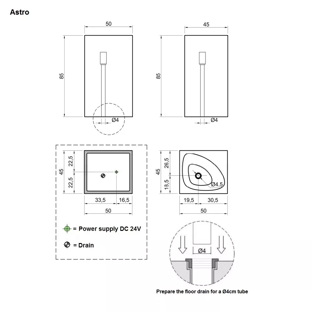 antoniolupi ASTRO freistehendes Waschbecken, 50x45x85cm, mit LED-Beleuchtung, fumé, Ablaufgarnitur chrom-ASTROWLU_FUME