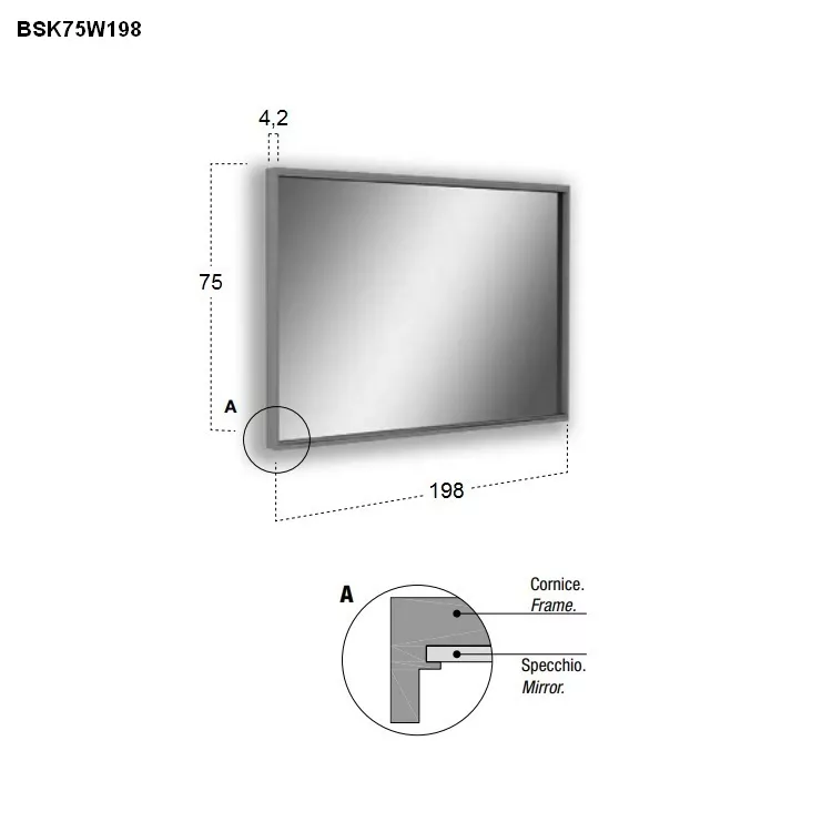 antoniolupi BESPOKE rechteckiger LED-Spiegel, 4000K-BSK75W198