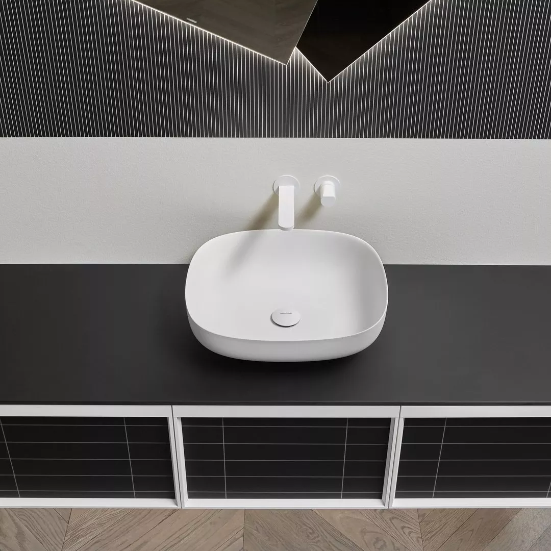 antoniolupi AGO Aufsatzbecken aus Flumood®, Breite: 50cm, Tiefe: 45cm, Höhe: 15cm, innen weiß matt, außen lackiert nach antoniolupi Farbkarte-AGO3-5-DIV