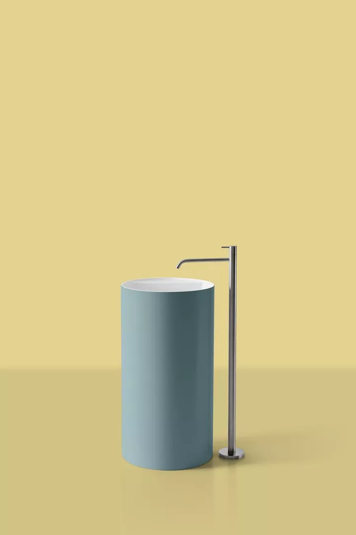 antoniolupi SIMPLO freistehendes Waschbecken aus Flumood®, Durchmesser: 45cm, Höhe: 85cm, mit Hahnloch, innen weiß matt, Ablaufgarnitur weiß matt, außen lackiert nach antoniolupi Farbkarte-SIMPLO85-5-DIV-1-0