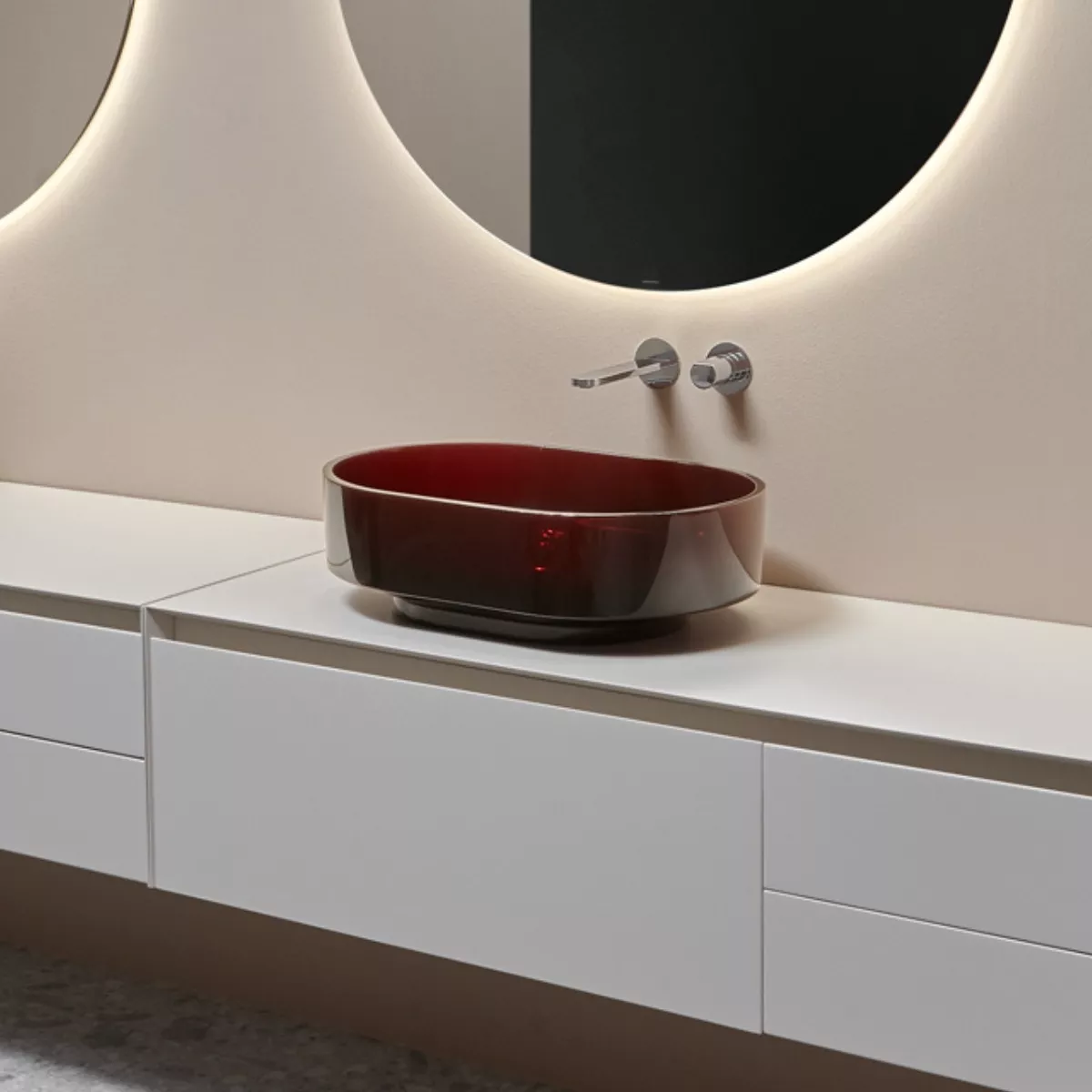 antoniolupi BORGHI ovales Aufsatzbecken aus Cristalmood®, 60x40cm, mostato, Ablaufgarnitur chrom-BORGHI60LU_MOSTATO