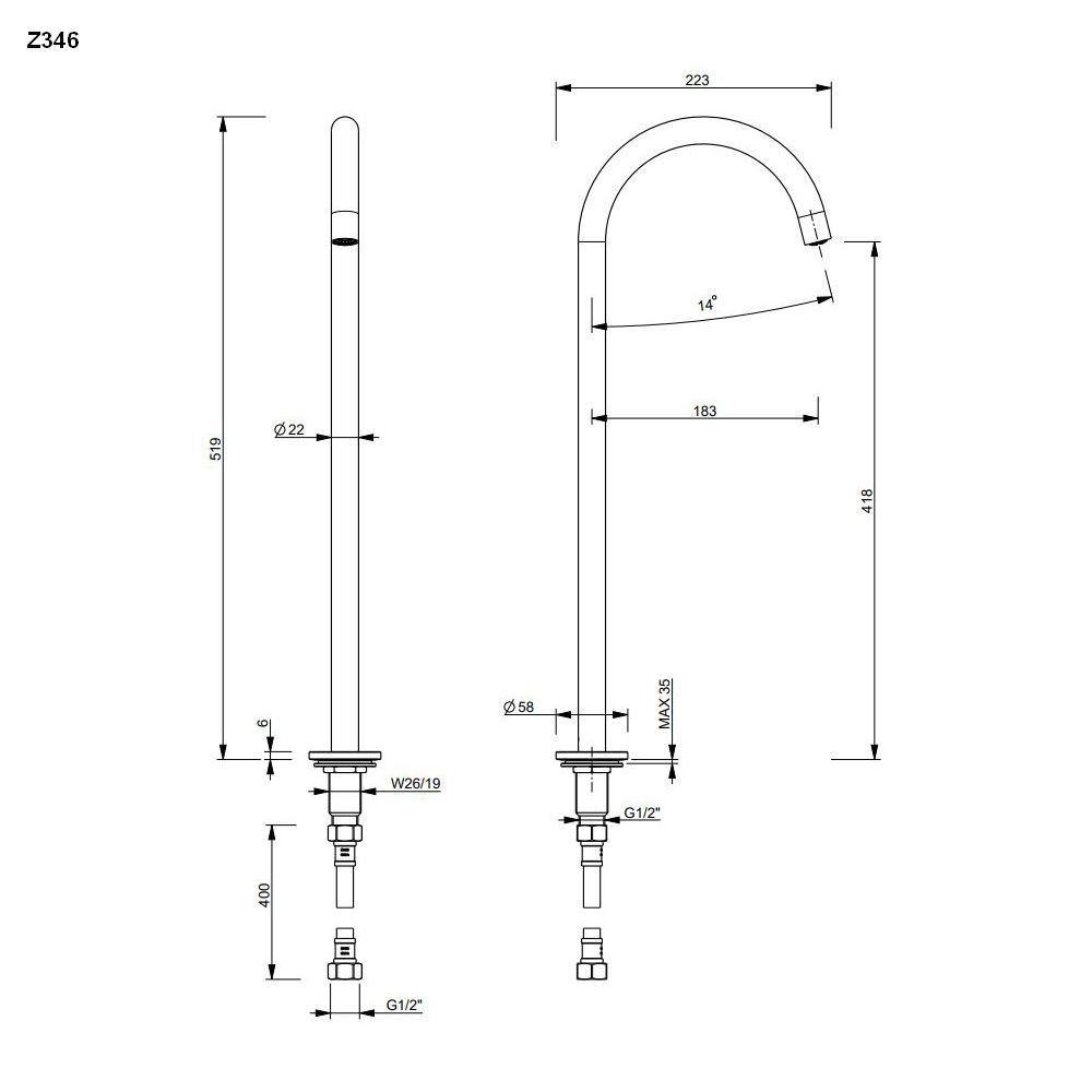 Fantini NOSTROMO Stand-Waschbecken-Auslauf, H:52cm-5002Z346