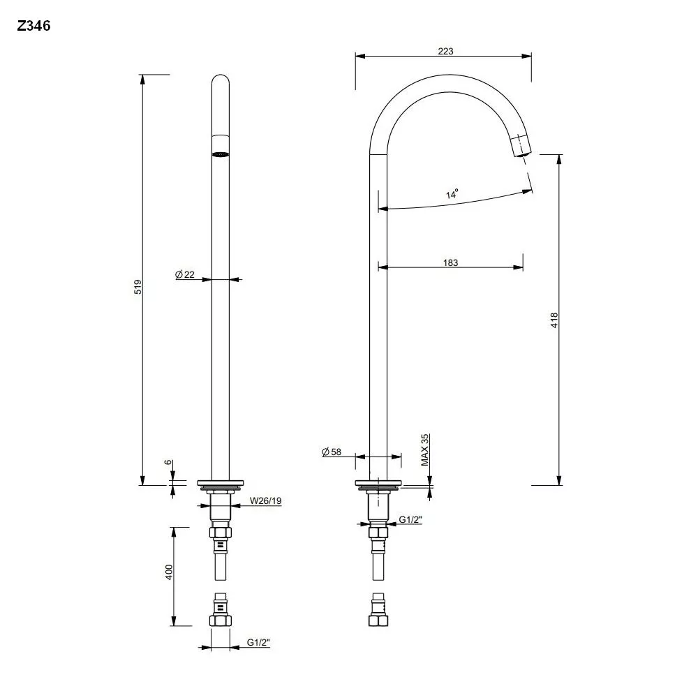 Fantini NOSTROMO Stand-Waschbecken-Auslauf, H:52cm-5002Z346