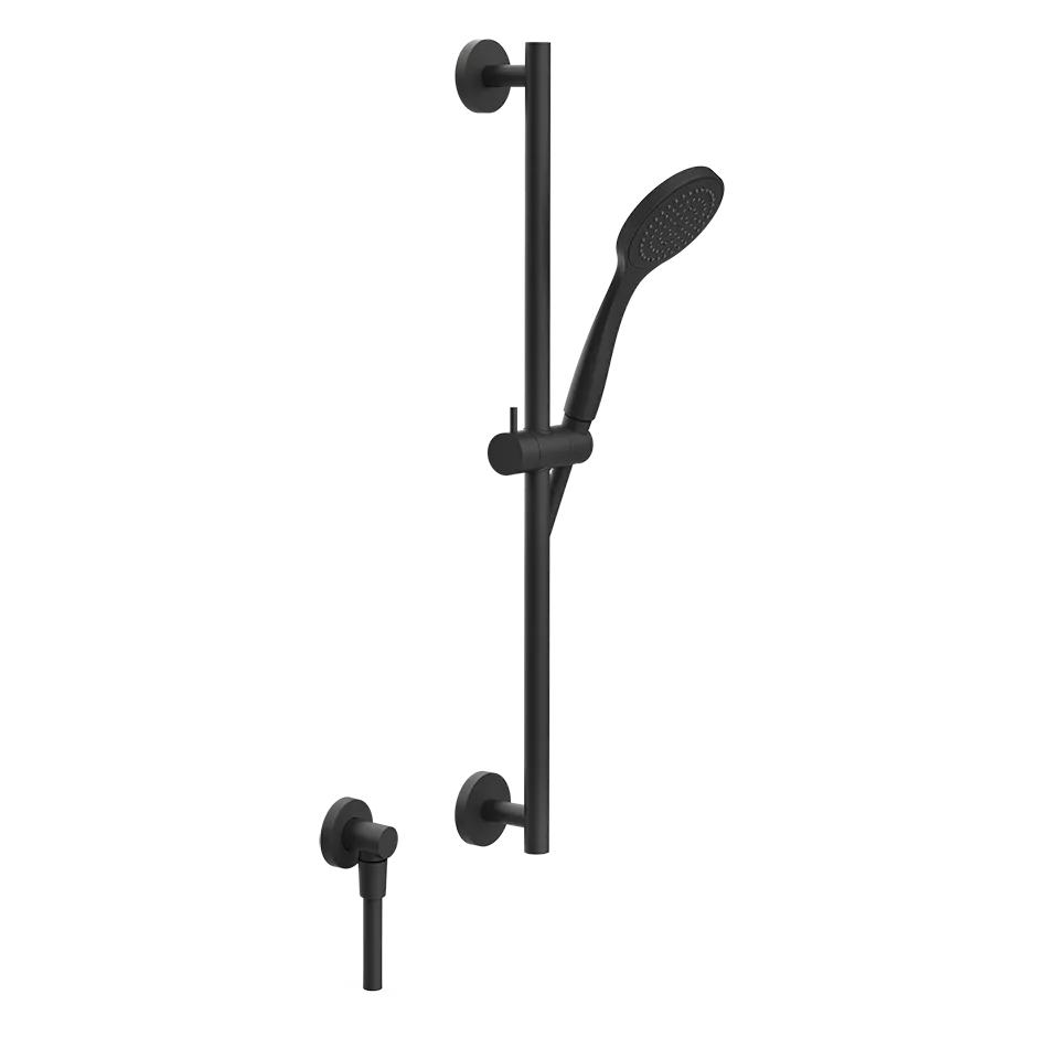 Gessi EMPORIO Brausestange zur Wandmontage, Stichmaß: 600mm, 1-Strahl, mit Wandanschlussbogen, Schlauch 1,50m, Antikalk-Handbrause und runder Rosette, 1/2 Anschluss, schwarz matt - 47306299