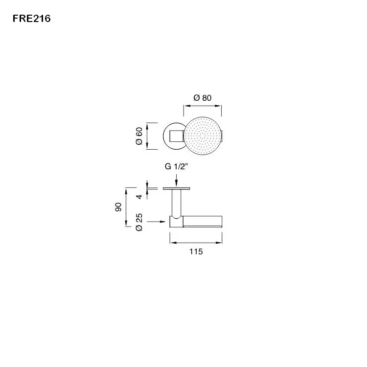 cea FRE 216 Wand-Kopfbrause mit beweglichem Brausekopf, D:80mm, edelstahl satiniert-FRE216S
