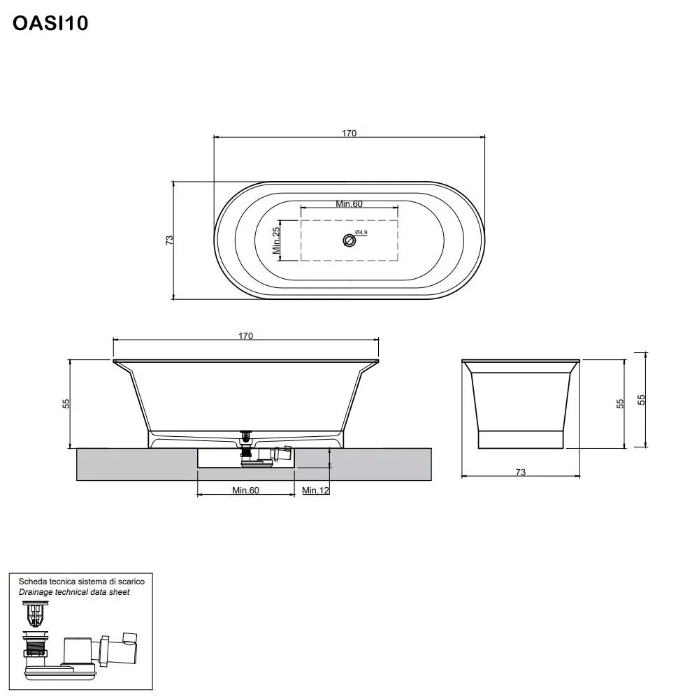 antoniolupi OASI freistehende Badewanne aus Cristalplant®, Breite: 168cm, Tiefe: 73cm, Höhe: 55cm, weiß matt-OASI10