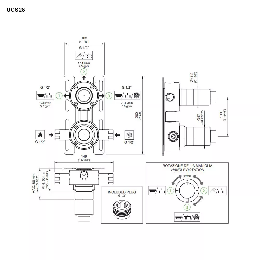 cea Unterputz-Einbauteil-Thermostat mit Aqua-Stop und 2/3-Wege-Umstellung-UCS26