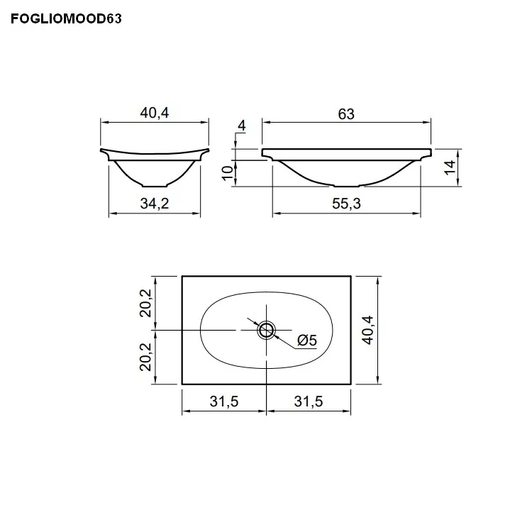 antoniolupi FOGLIOMOOD rechteckiges Halbeinbaubecken, 63x40,4cm, weiß matt, Ablaufgarnitur weiß matt-FOGLIOMOOD63