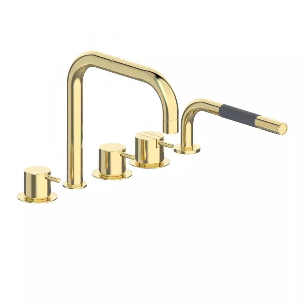 vola SC11 Wannen-Zweigriffmischer mit Brause ohne Verrohrung, Ausladung:200mm, Hebel:25mm, messing poliert-SC11-19