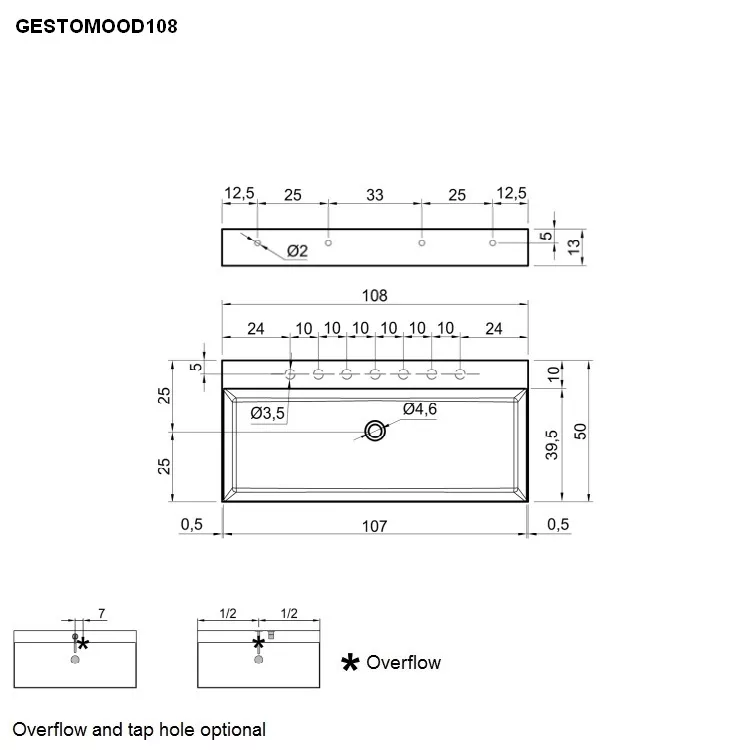 antoniolupi GESTOMOOD rechteckiges Aufsatzbecken, 108x50cm, mit 1 Hahnloch, weiß matt, Ablaufgarnitur weiß matt-GESTOMOOD108-2-1-0-AB