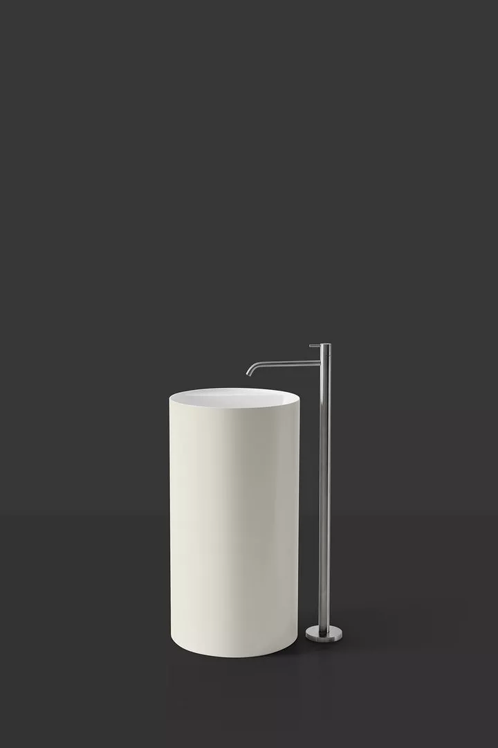 antoniolupi SIMPLO freistehendes Waschbecken aus Flumood®, Durchmesser: 45cm, Höhe: 85cm, mit Hahnloch, innen weiß matt, Ablaufgarnitur weiß matt, außen lackiert nach antoniolupi Farbkarte-SIMPLO85-5-DIV-1-0