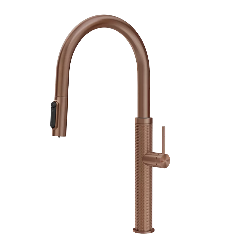 Gessi 316 FILTERED Einhebelmischer mit Schwenkarm und Auszugsbrause mit 2 Strahlfunktionen, mit Filterwasserfunktion, Oberfläche CESELLO, zur Kombination mit dem Filtrationskit 01595, kupfer gebürstet PVD - 60826708