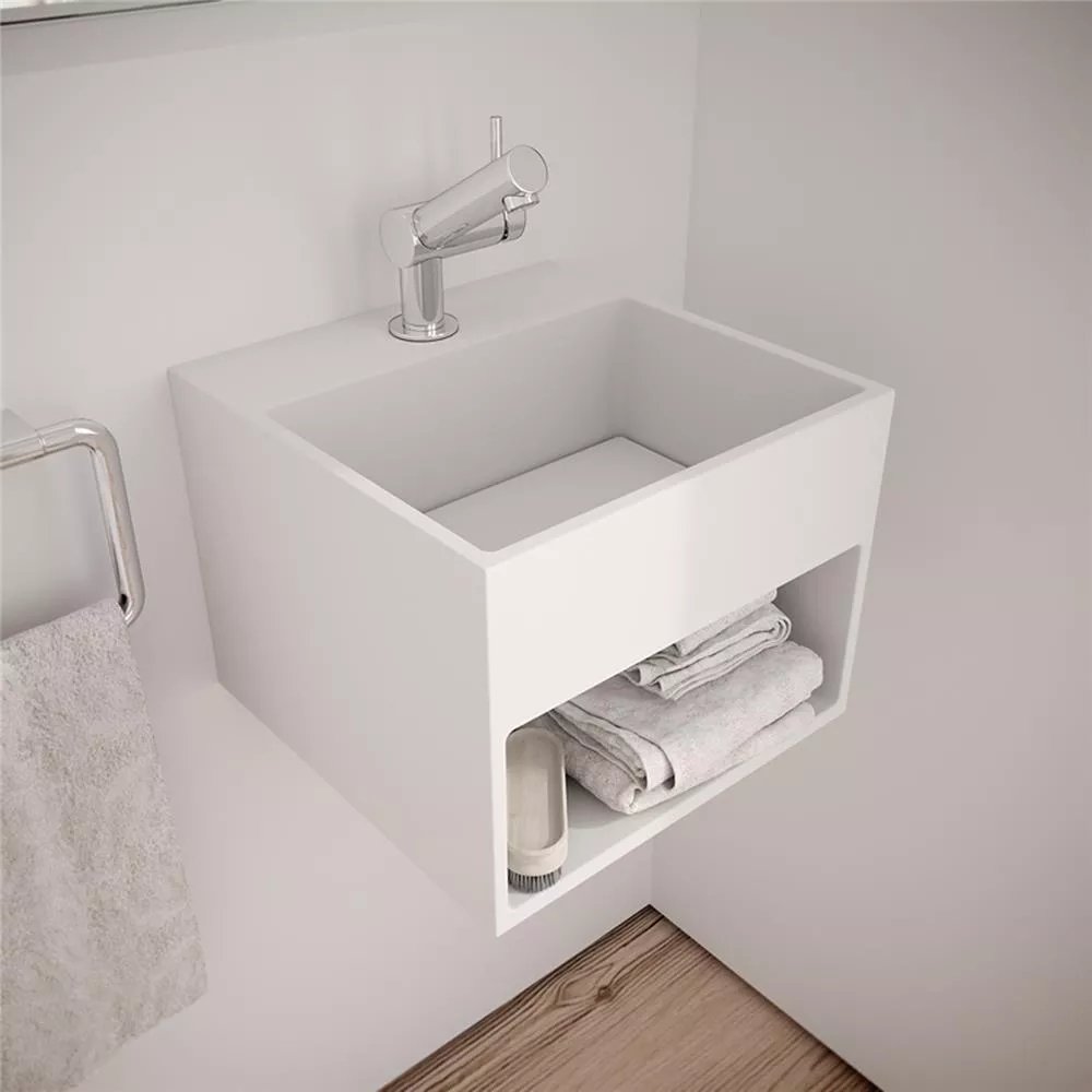 cosmic COMPACT Waschbecken mit vorderem Ablagefach, 32,5x32,5x25cm, mit 1 Hahnloch, weiß matt-WJC739L0411500