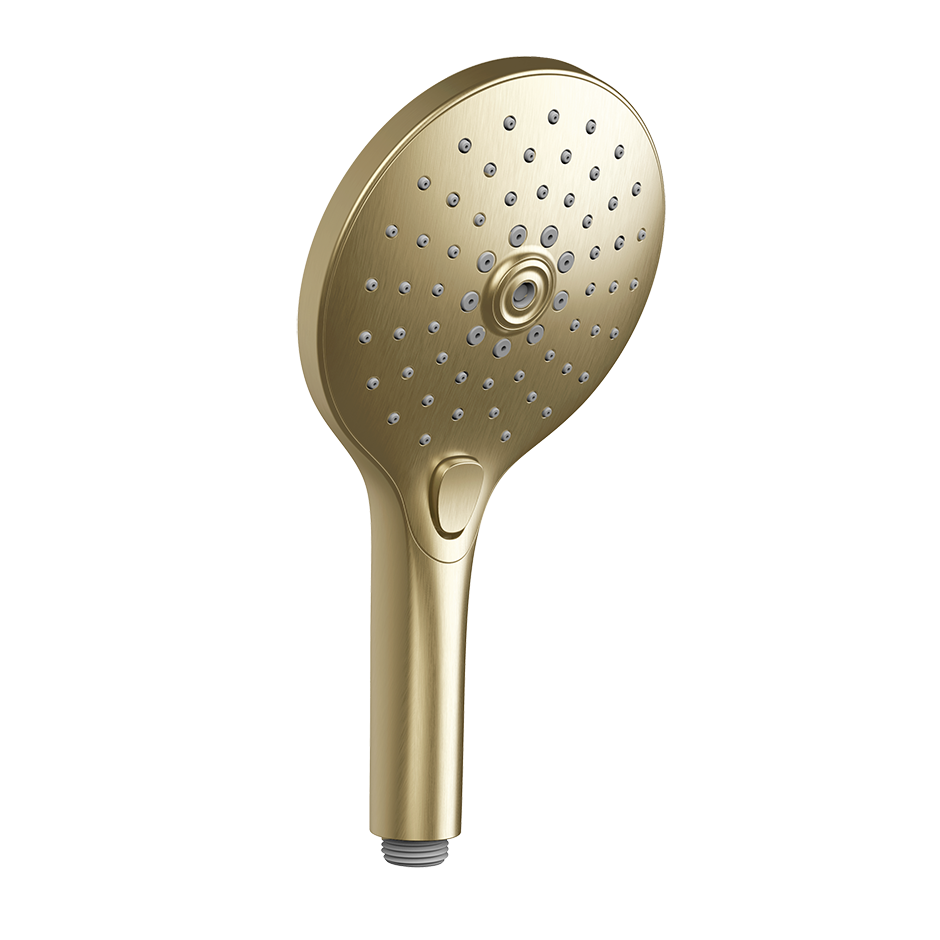 Gessi Antikalk-Handbrause mit Druckknopf-Wahlschalter, Durchmesser: 130mm, 3-Strahl, Funktion: Regen, Massage, bei 3 bar Druck ca. 9 l/min, messing gebürstet PVD - 47351727