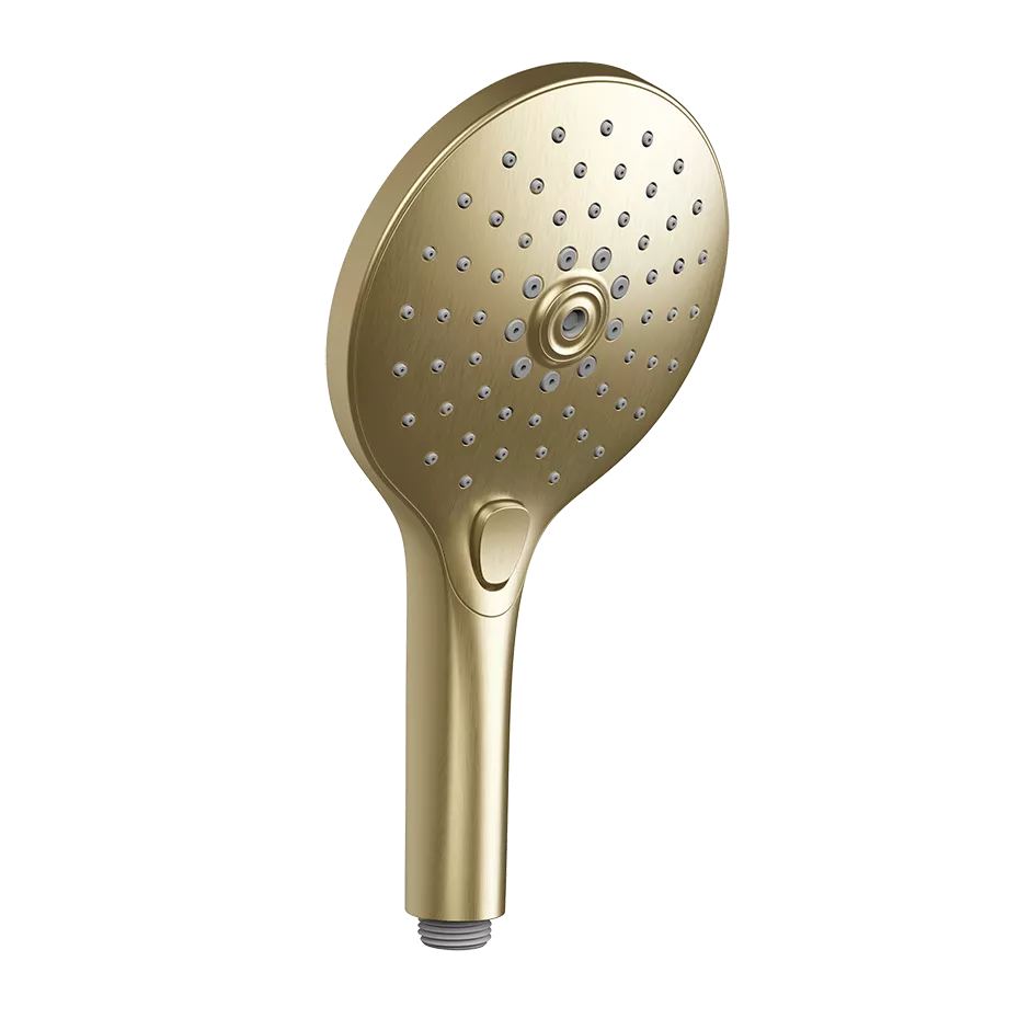 Gessi Antikalk-Handbrause mit Druckknopf-Wahlschalter, Durchmesser: 130mm, 3-Strahl, Funktion: Regen, Massage, bei 3 bar Druck ca. 9 l/min, messing gebürstet PVD - 47351727