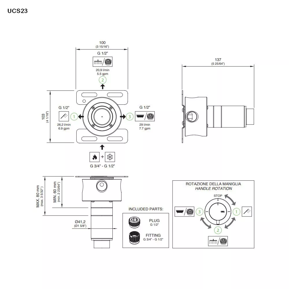 cea Unterputz-Einbauteil-2/3-Wege-Umstellung, high water flow-UCS23
