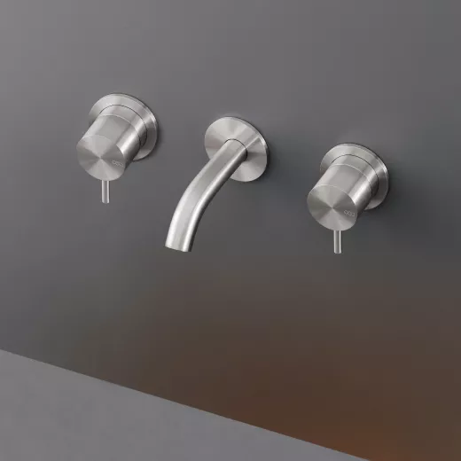 cea MIL 37 Wand-Waschtisch-Zweigriffmischer, Ausladung:125mm, edelstahl satiniert-MIL37S