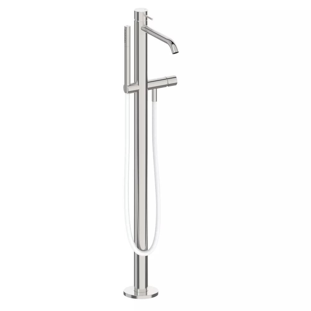 cea MIL 19 freistehender Badewannen-Eingriffmischer mit Stabhandbrause, H:850mm, edelstahl satiniert, Schlauch weiß-MIL19WS