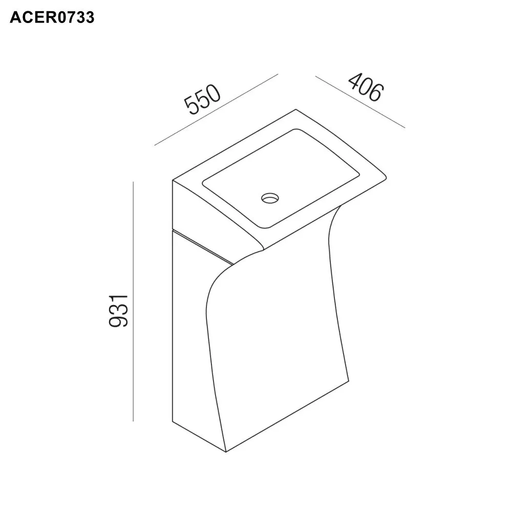 Agape LITO 3 freistehendes Waschbecken aus Naturstein, Breite: 55cm, Tiefe: 40,6cm, Höhe: 93,1cm, inklusive Ablaufgarnitur, bianco carrara - ACER0733MC