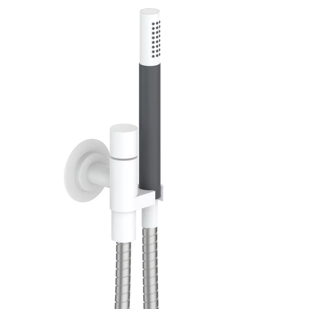 vola 070R Wandanschlussbogen mit Brausehalter rechts, weiß matt-070R-28