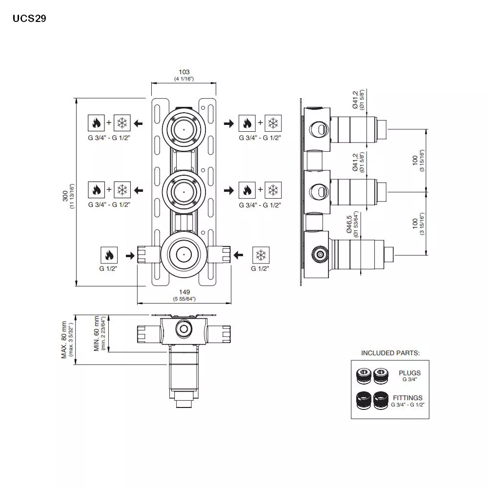 cea Unterputz-Einbauteil-Thermostat mit 2 Absperrventilen, high water flow-UCS29