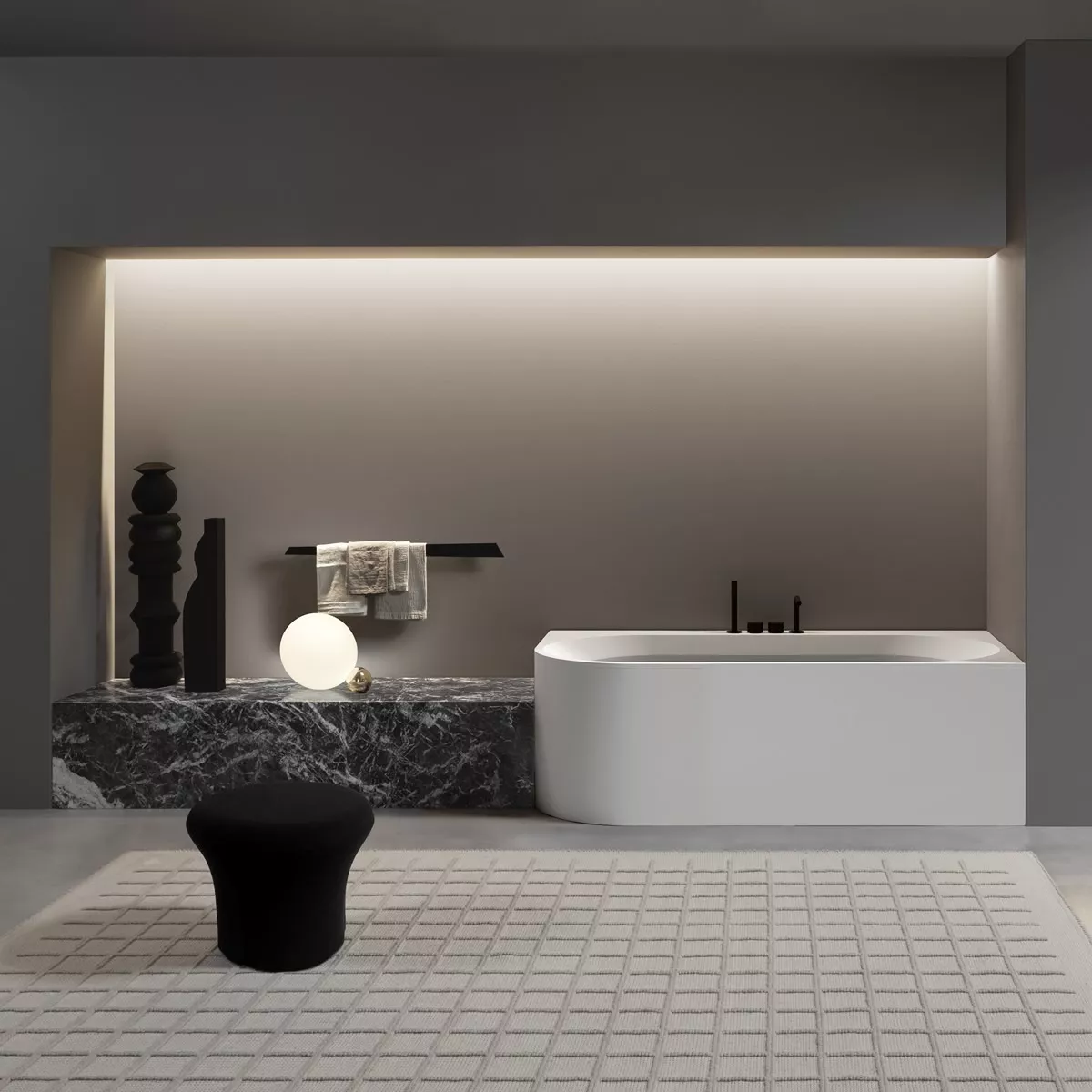 antoniolupi OASI freistehende Badewanne aus Cristalplant® mit einer abgerundeten Kante, Breite: 170cm, Tiefe: 75cm, Version links, weiß matt-OASI50S