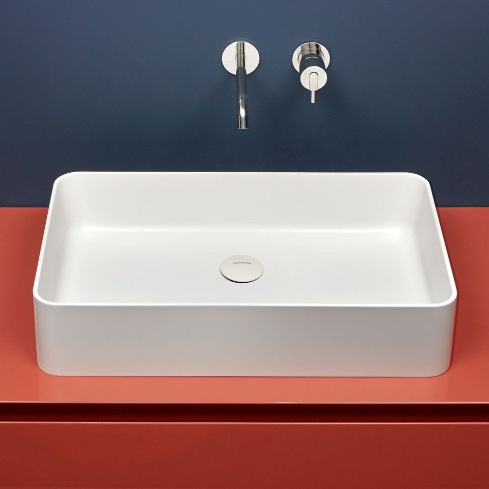 antoniolupi VELORETTO rechteckiges Aufsatzbecken, 63x38cm, weiß matt, Ablaufgarnitur weiß matt-VELORETTO63