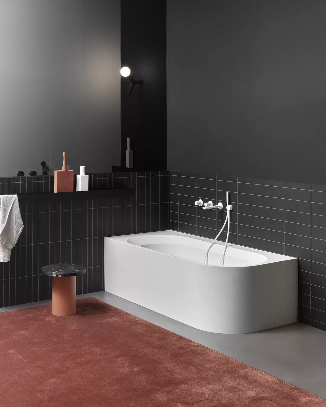 antoniolupi OASI freistehende Badewanne aus Cristalplant® mit einer abgerundeten Kante, Breite: 190cm, Tiefe: 75cm, Version rechts, weiß matt-OASI52D
