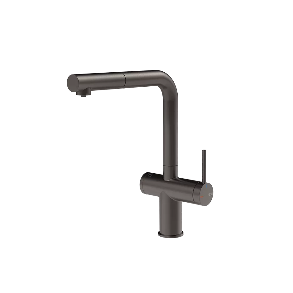 Gessi INEDITO FILTERED Einhebelmischer mit Schwenkarm und Auszugsbrause mit 1 Strahlfunktion, mit Filterwasserfunktion, zur Kombination mit dem Filtrationskit 01595, metall schwarz gebürstet PVD - 60572707
