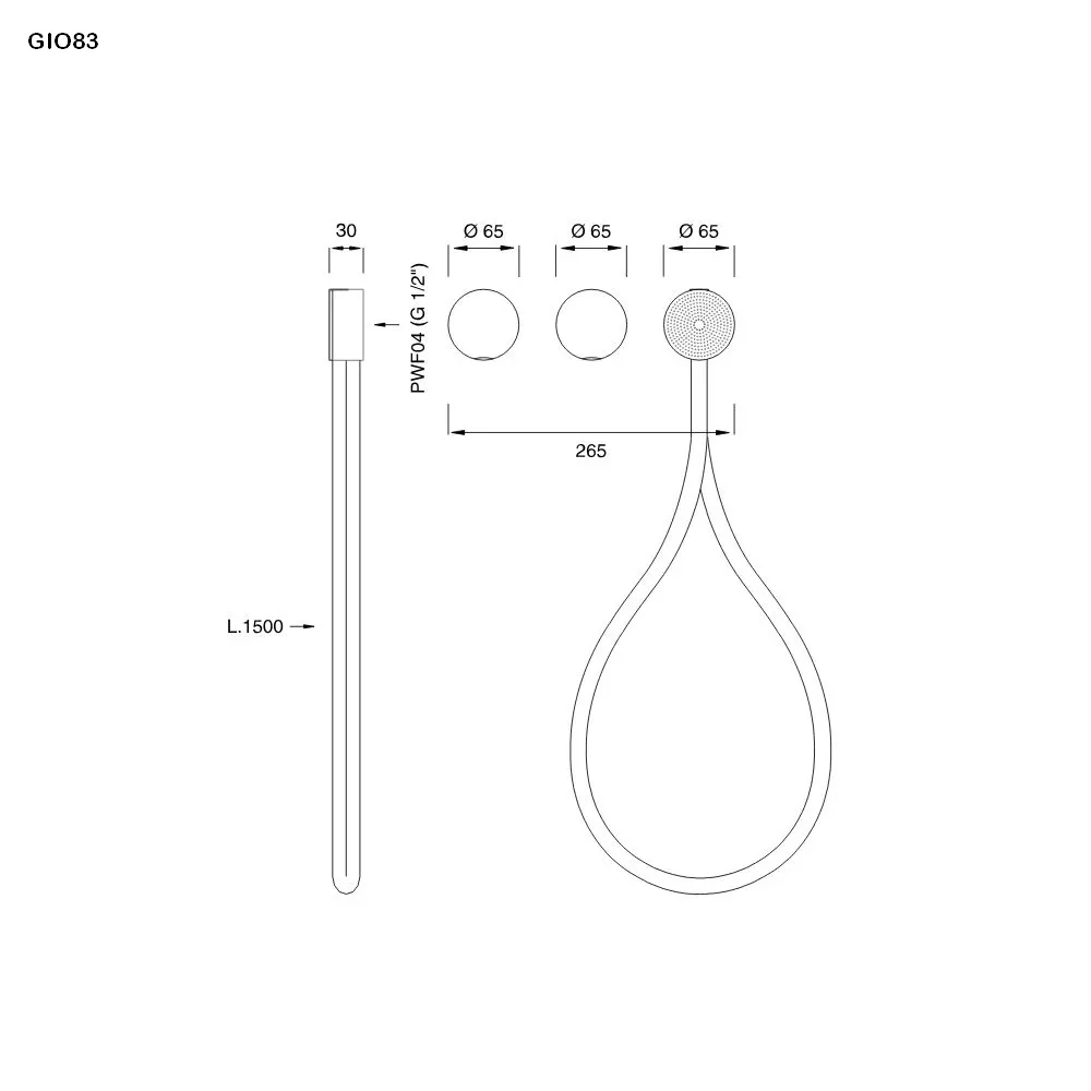 cea GIOTTO PLUS Wand-Brause-Doppel-Eingriffmischer mit Rundkopf-Handbrause D:65mm, edelstahl satiniert, Schlauchfarbe weiß-GIO83WS