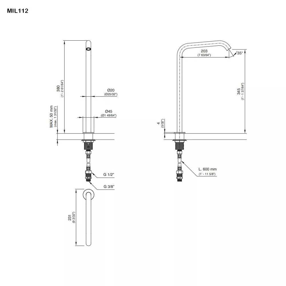 cea MIL 112 Waschtisch-Eingriffmischer, H:115mm, edelstahl satiniert-MIL112S